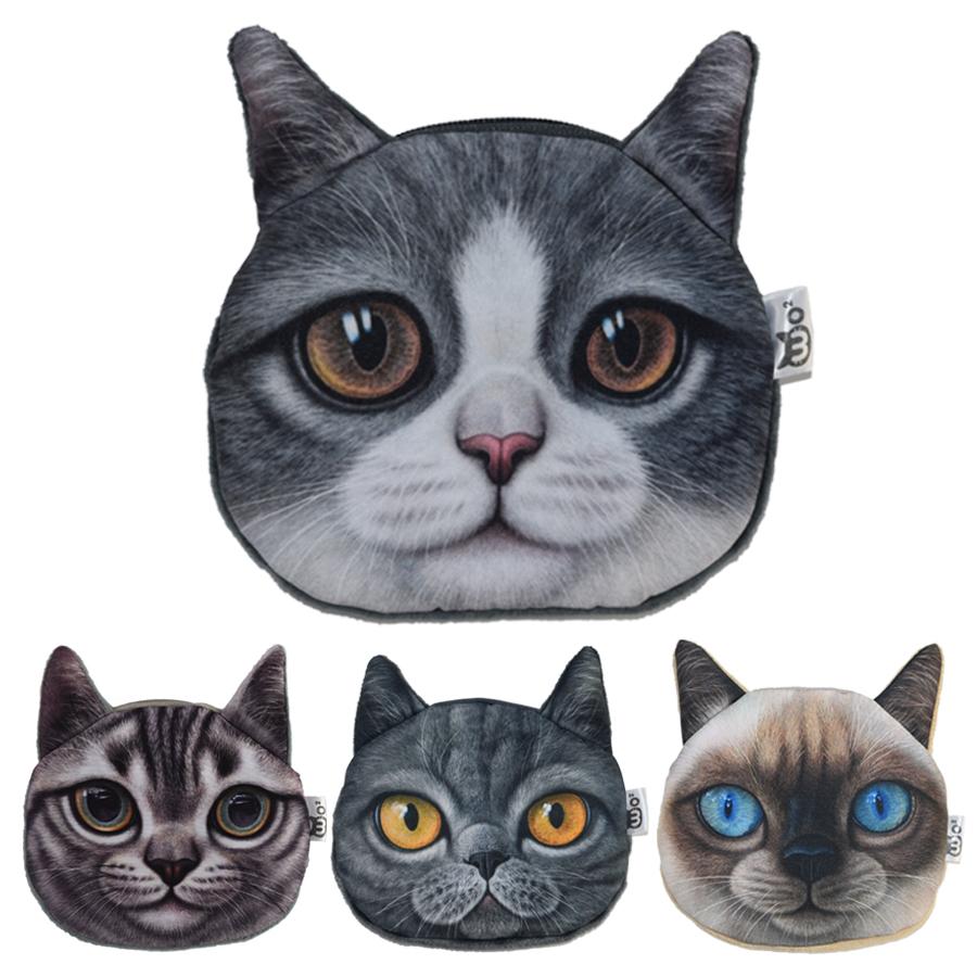 Cute Cat Face Printing Zipper Coin Purses Women Cartoon Coin Wallets Ladies Makeup Storage Bag