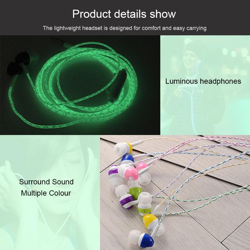 LED Glow In The Dark Earphones w/Zipper Earphones