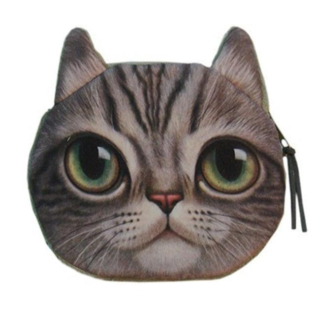 Cute Cat Face Printing Zipper Coin Purses Women Cartoon Coin Wallets Ladies Makeup Storage Bag