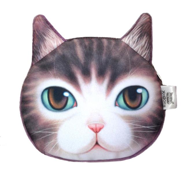 Cute Cat Face Printing Zipper Coin Purses Women Cartoon Coin Wallets Ladies Makeup Storage Bag