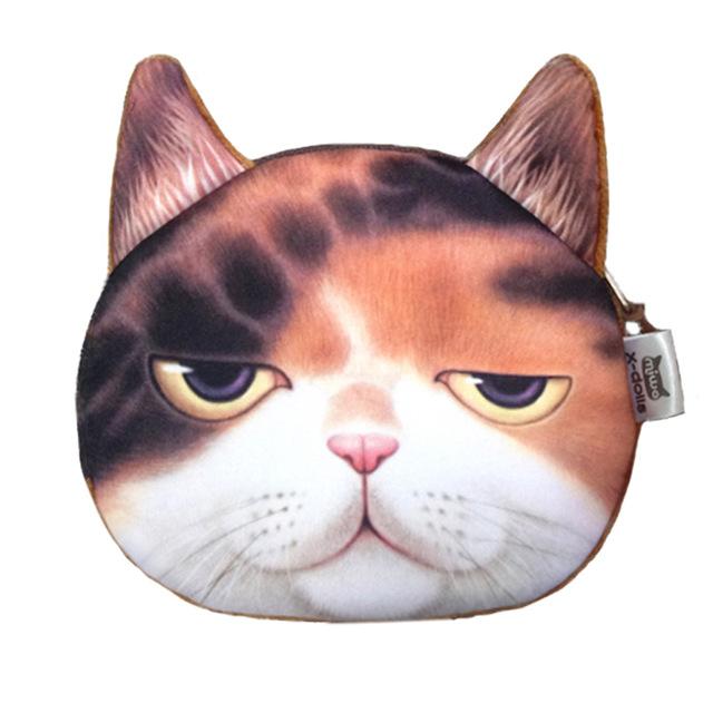 Cute Cat Face Printing Zipper Coin Purses Women Cartoon Coin Wallets Ladies Makeup Storage Bag