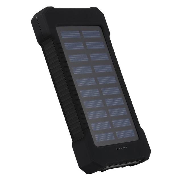 Solar Power Bank Dual USB Compact Waterproof  LED Light External Battery Charger