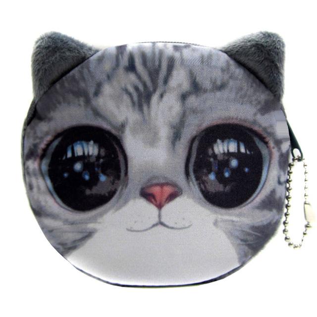 Cute Cat Face Printing Zipper Coin Purses Women Cartoon Coin Wallets Ladies Makeup Storage Bag