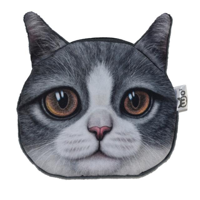 Cute Cat Face Printing Zipper Coin Purses Women Cartoon Coin Wallets Ladies Makeup Storage Bag